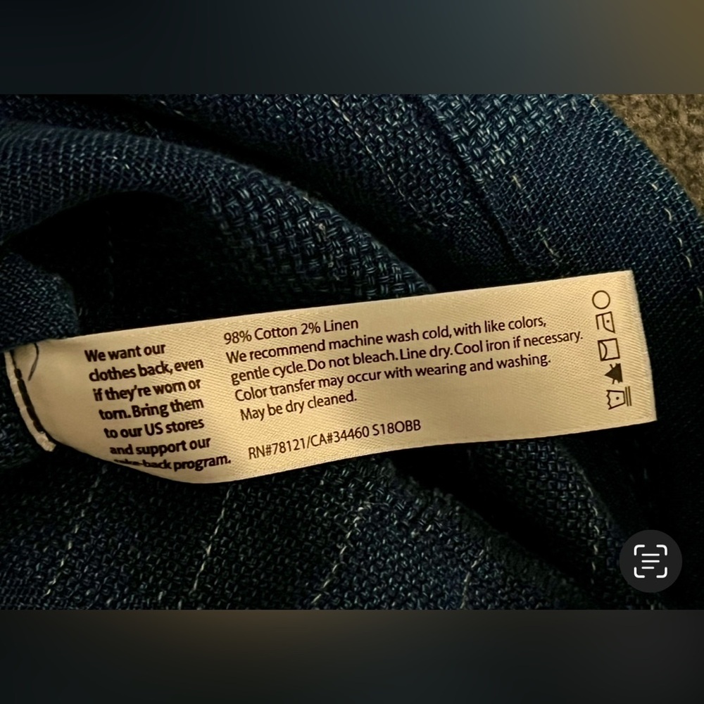 Eileen Fisher Blue Linen Asian Wrap Top with Ring Closure Detail - Picture 8 of 8